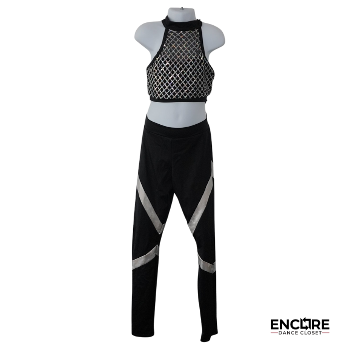 Silver Grid Crop & Black Pants
