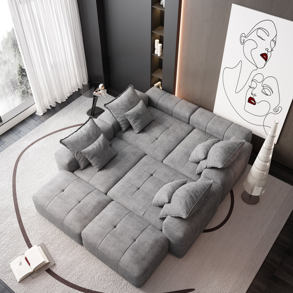 Modern Oversized Modular Sectional Sofa, Sparkling Chenille Fabric Soft Cushion Sofa with 8 Pillows, 8 PCS DIY Combination Tufted Sofa, No Assembly Required, GREY