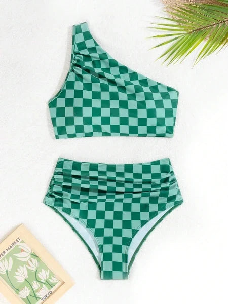 Green Checkered 2-piece Swimsuit Beach Wear