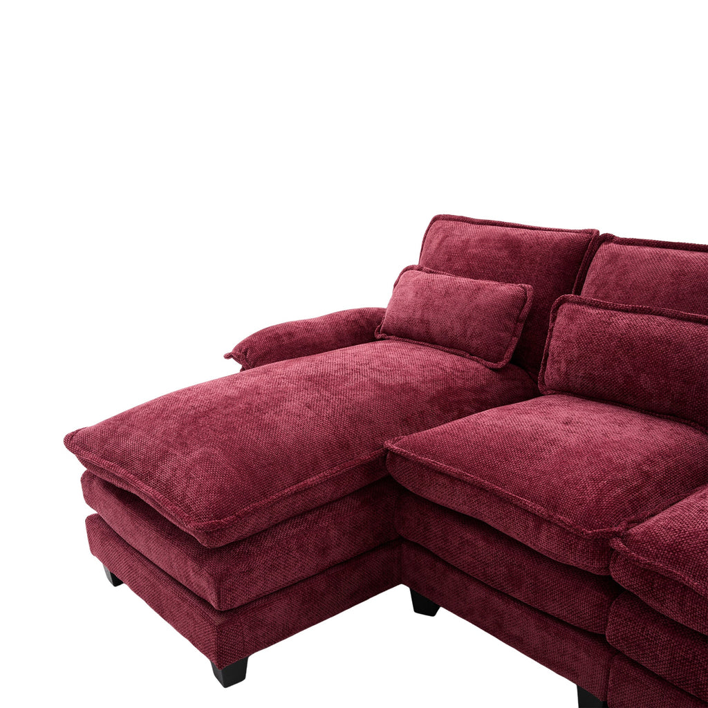 UNITED WE WIN 106' U Shape Sectional Sofa Cloud Couch for Living Room, Upholstery Comfy Modular Sofas, 4 Seat Chenille U-Shaped Sleeper Sofa with Chaise Lounge, Ottoman & Pillows