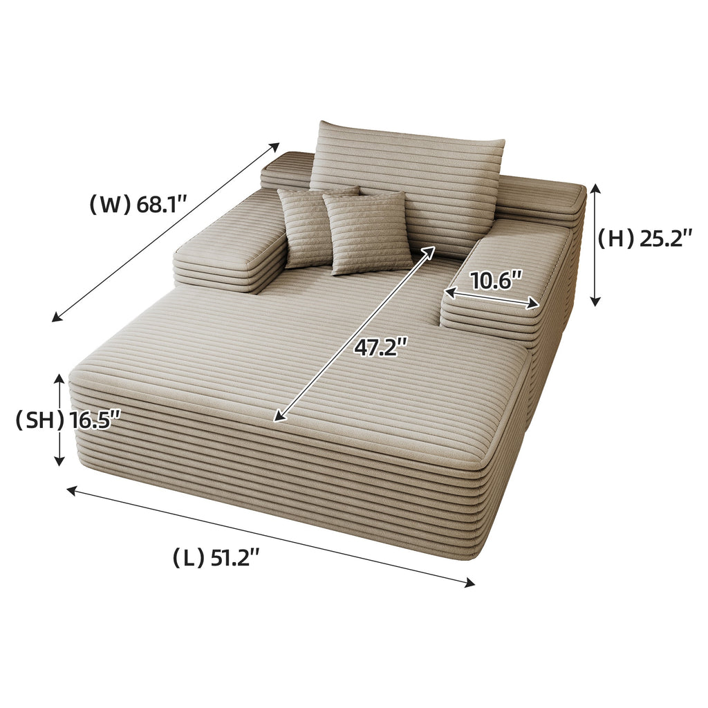 68'*51' Chaise Lounge Chair Indoor, Oversized Upholstered Sofa Bed, Sleeper Couch Reading Chairs Fluffy Plush Faux Fur Cloud Sofas Couches for Living Room,Camel