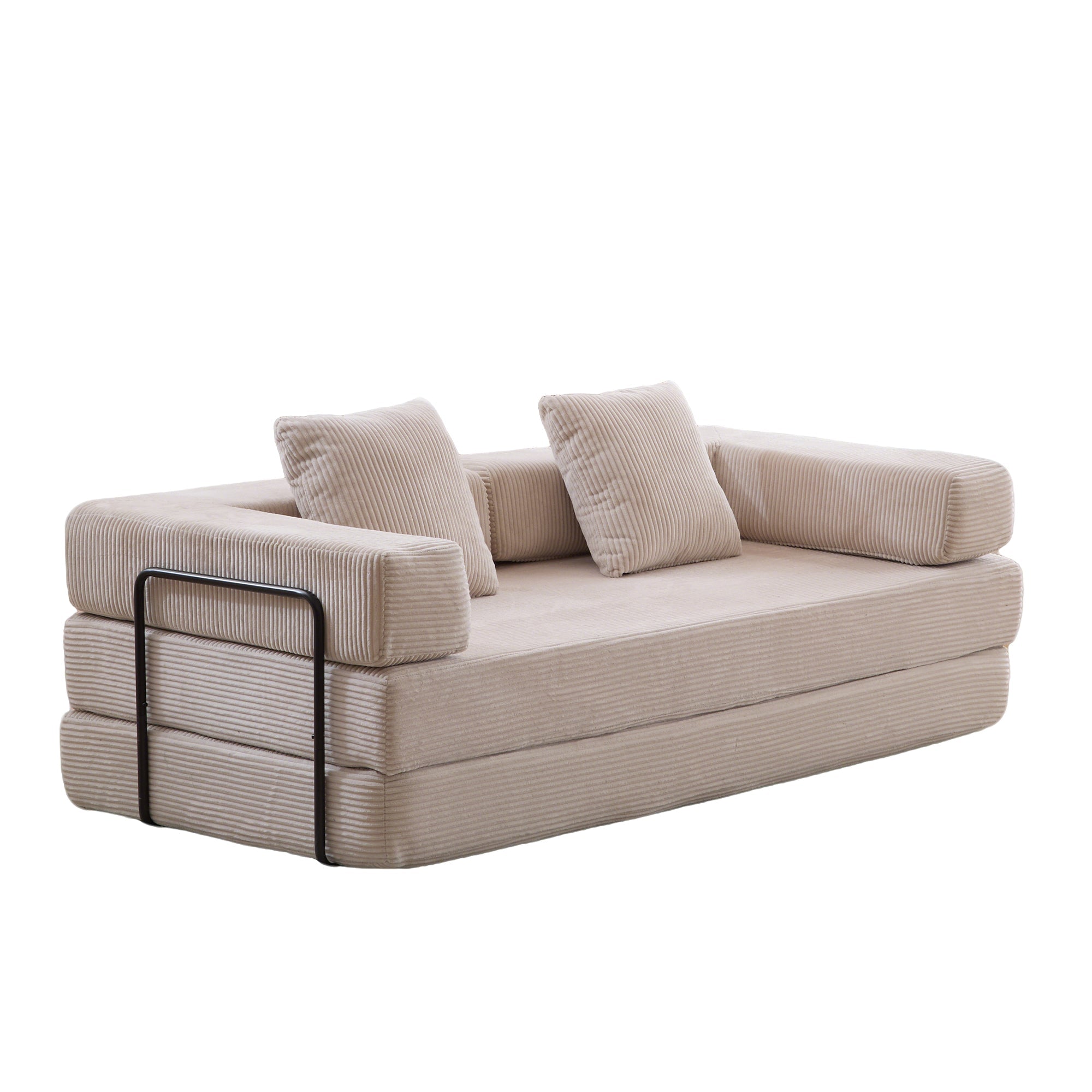 Floor Couch,Compression Sofa,Convertible Floor Sofa Bed-with Pillow Back Support Armrest,Comfy Futon Couch Lounge Sleeper Bed,Corduroy Fabric,for Living Room Bedroom (light grey)