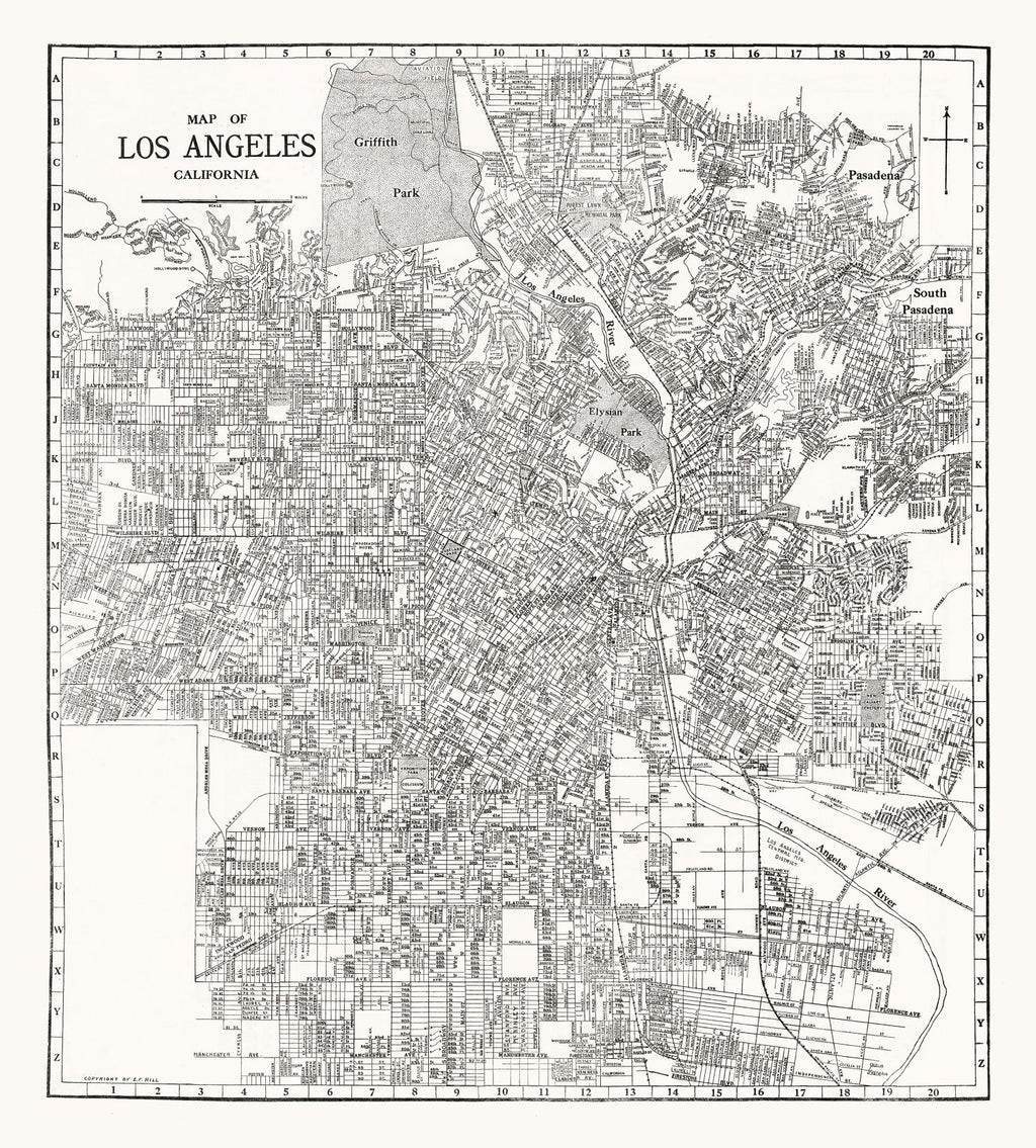 Vintage Map of Los Angeles, California 1929
