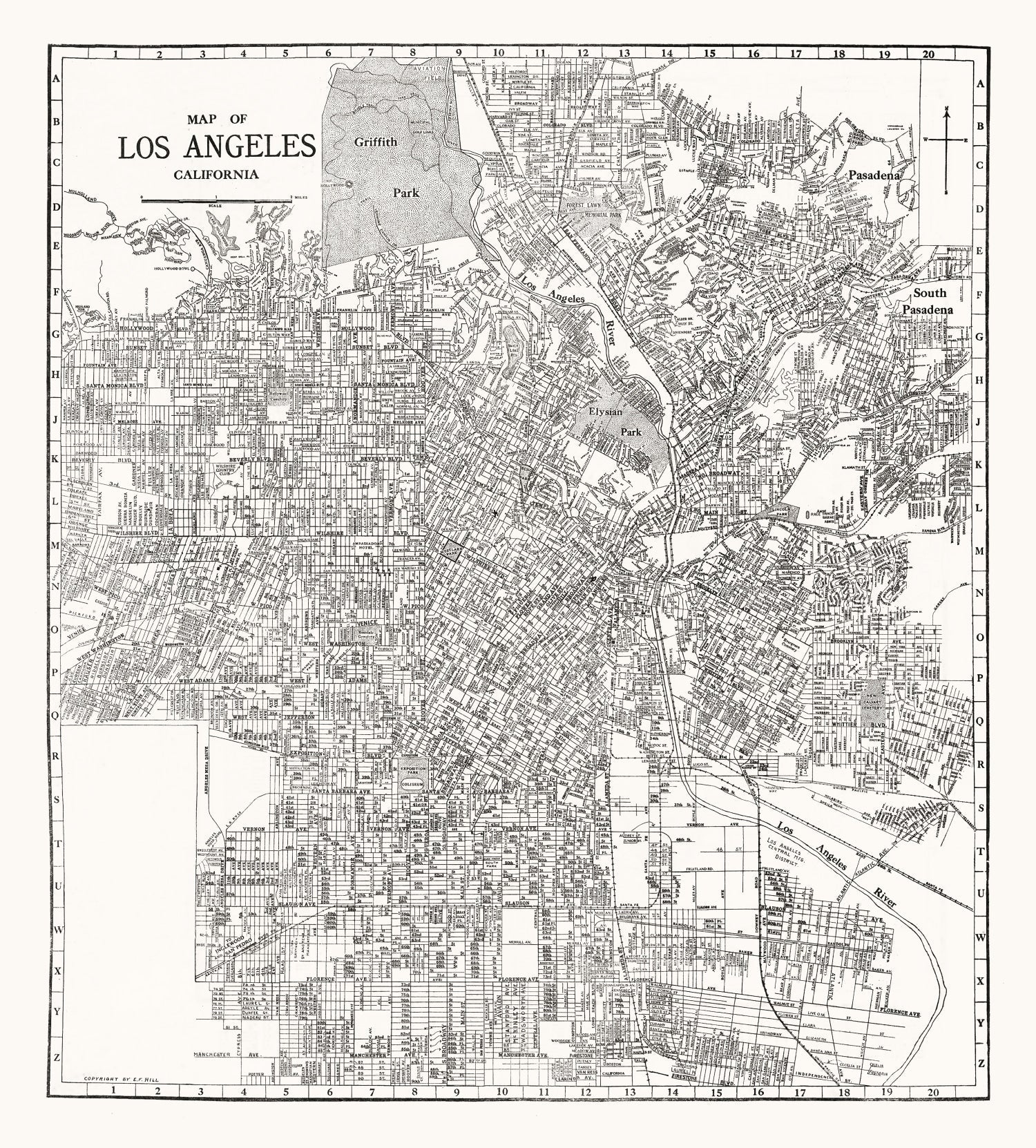Vintage Map of Los Angeles, California 1929