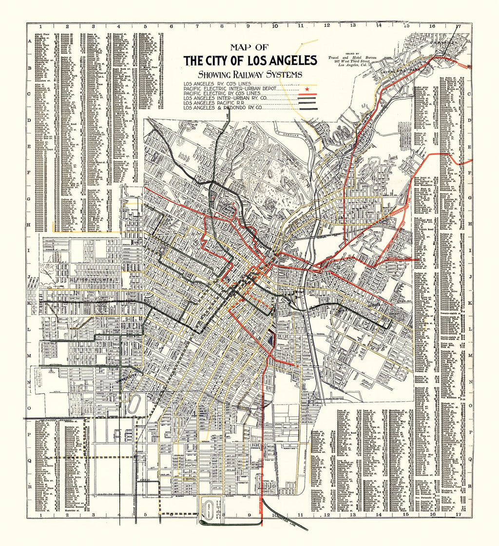 Vintage Railway Map of Los Angeles 1906