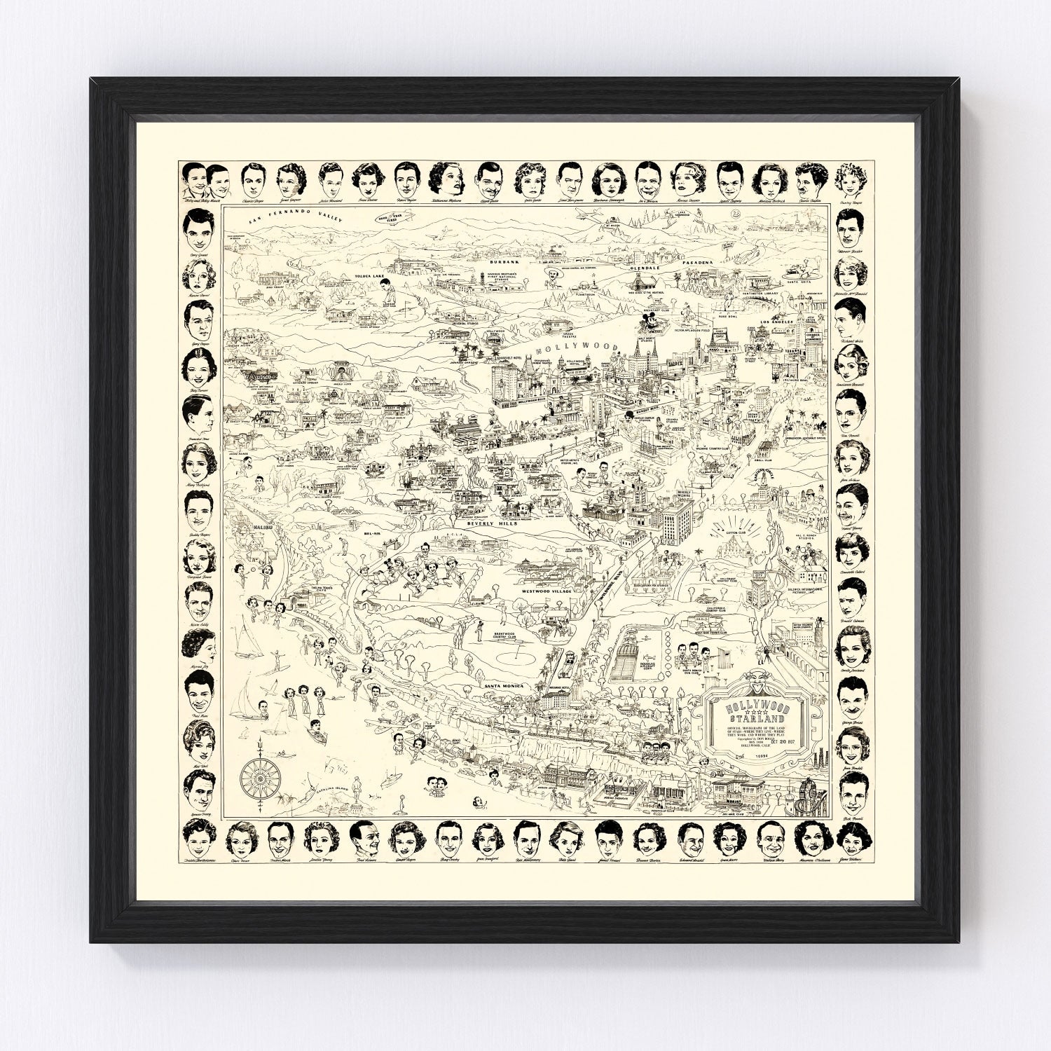 Vintage Los Angeles Movie Star Map 1937