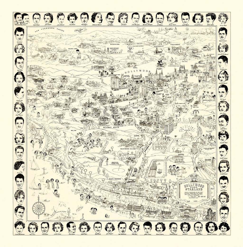 Vintage Los Angeles Movie Star Map 1937