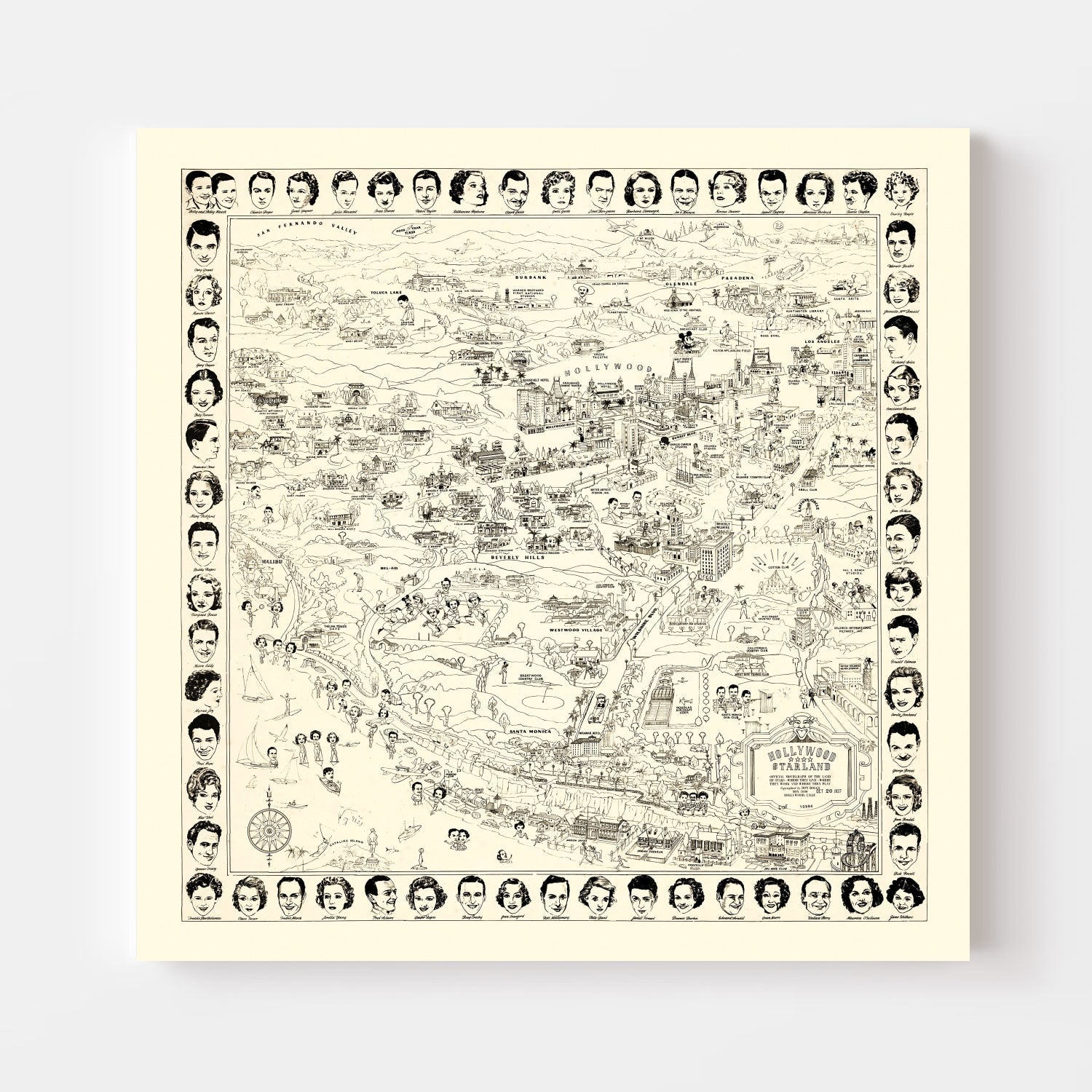 Vintage Los Angeles Movie Star Map 1937