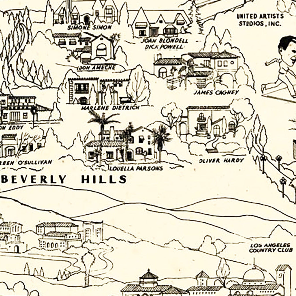 Vintage Los Angeles Movie Star Map 1937
