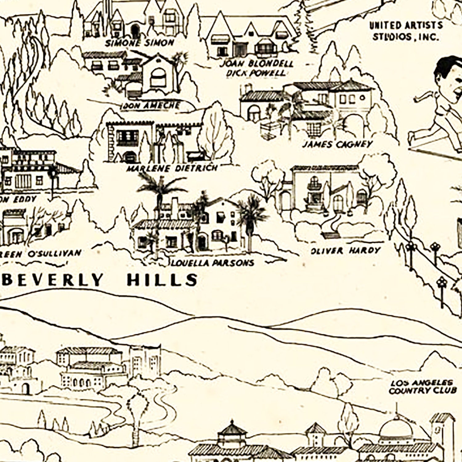 Vintage Los Angeles Movie Star Map 1937
