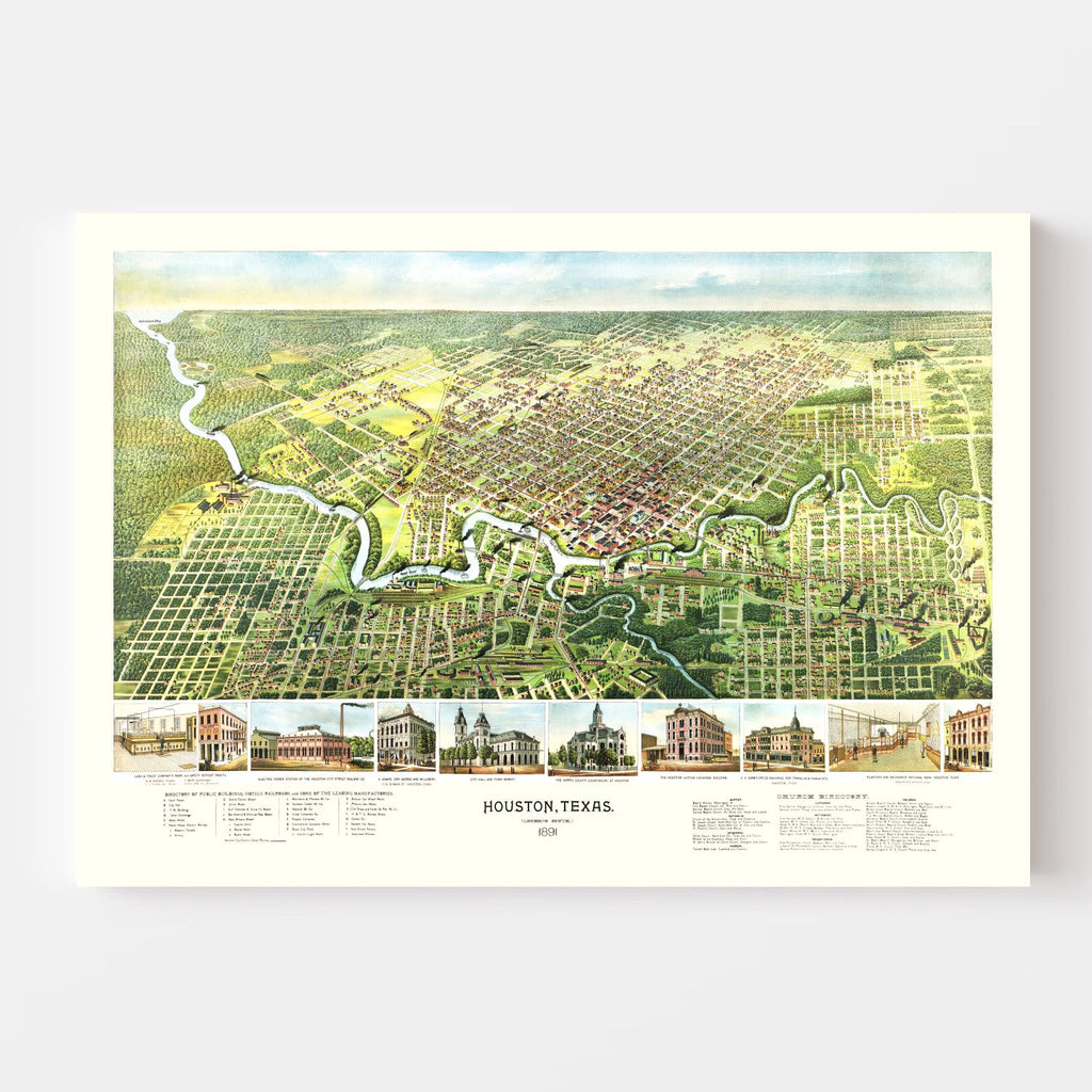 Vintage Map of Houston, Texas 1891
