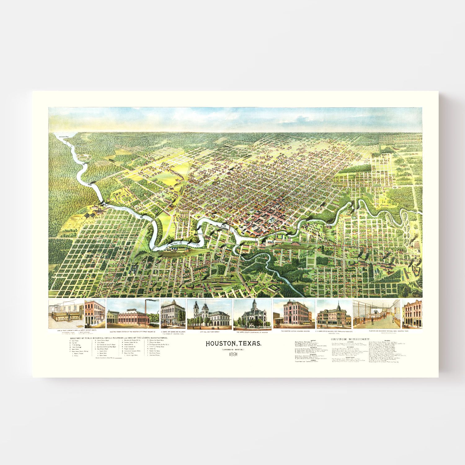 Vintage Map of Houston, Texas 1891