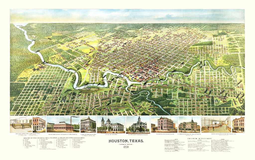 Vintage Map of Houston, Texas 1891