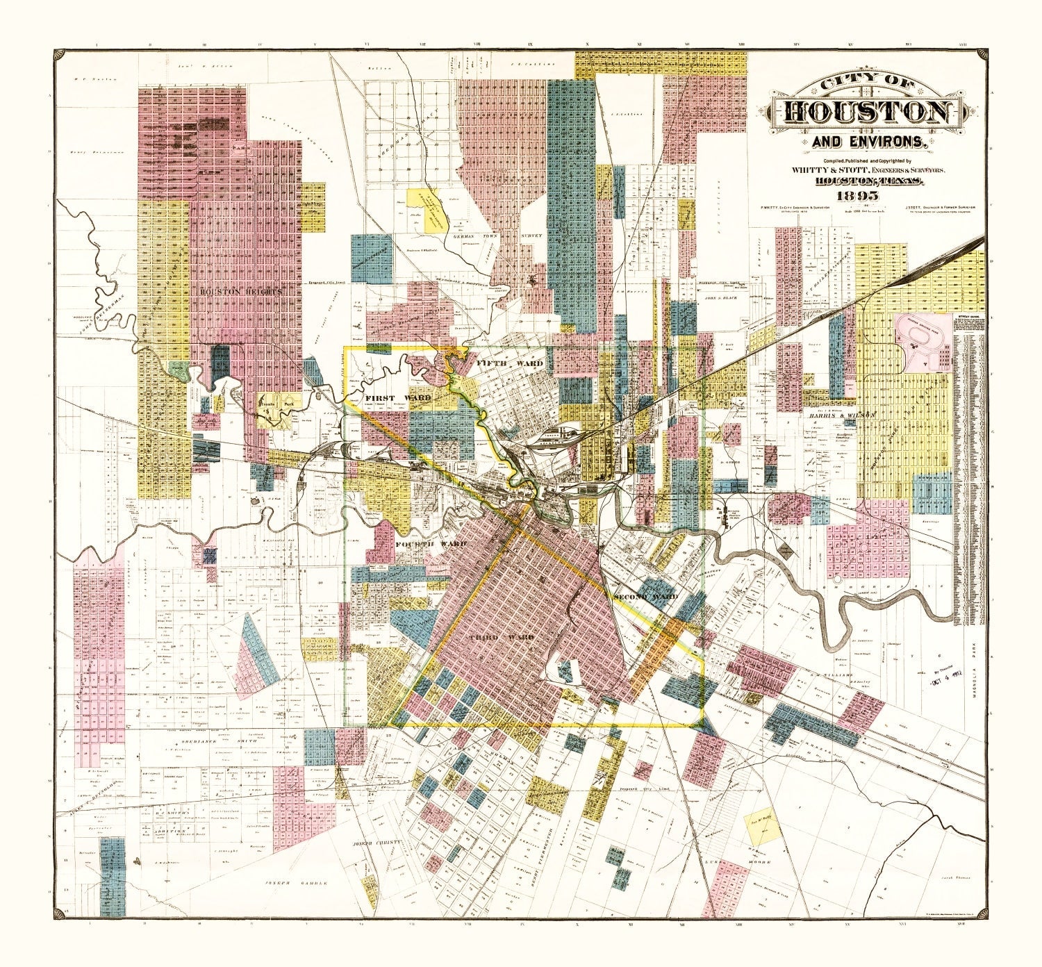 Vintage Map of Houston, Texas 1895