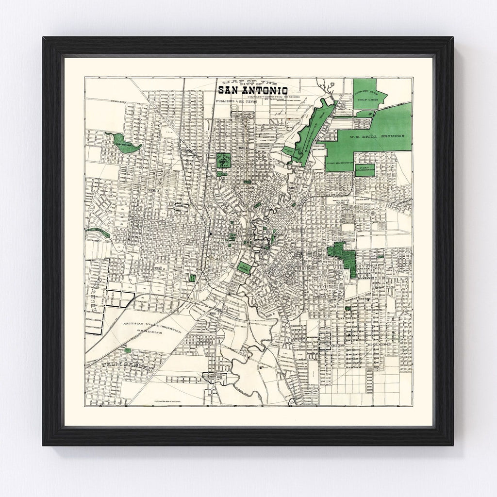 Vintage Map of San Antonio, Texas 1909