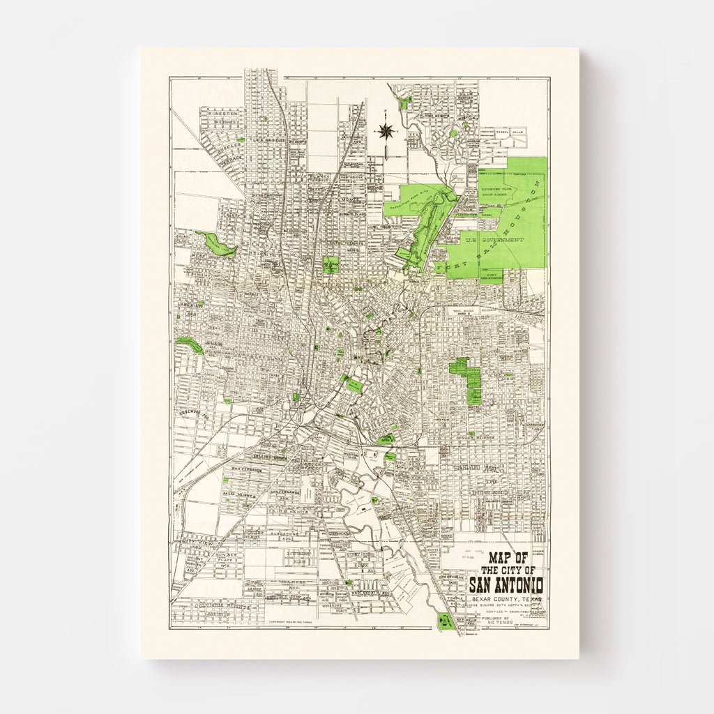 Vintage Map of San Antonio, Texas 1924