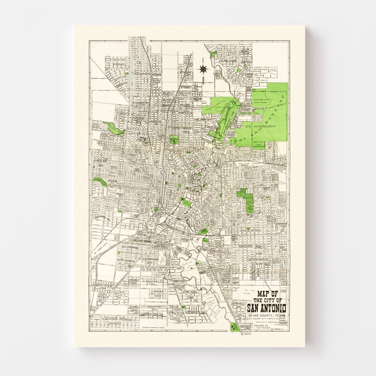 Vintage Map of San Antonio, Texas 1924