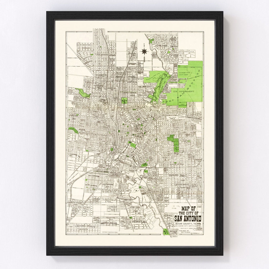 Vintage Map of San Antonio, Texas 1924
