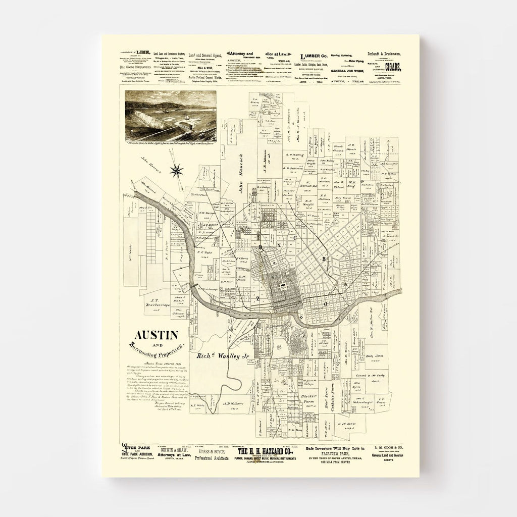 Vintage Map of Austin, Texas 1891