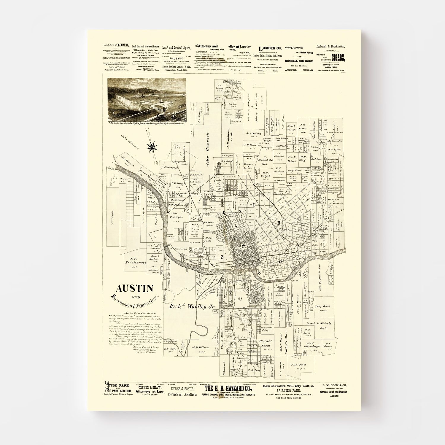 Vintage Map of Austin, Texas 1891