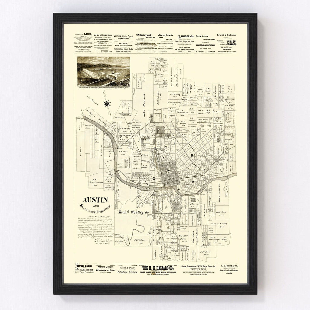 Vintage Map of Austin, Texas 1891