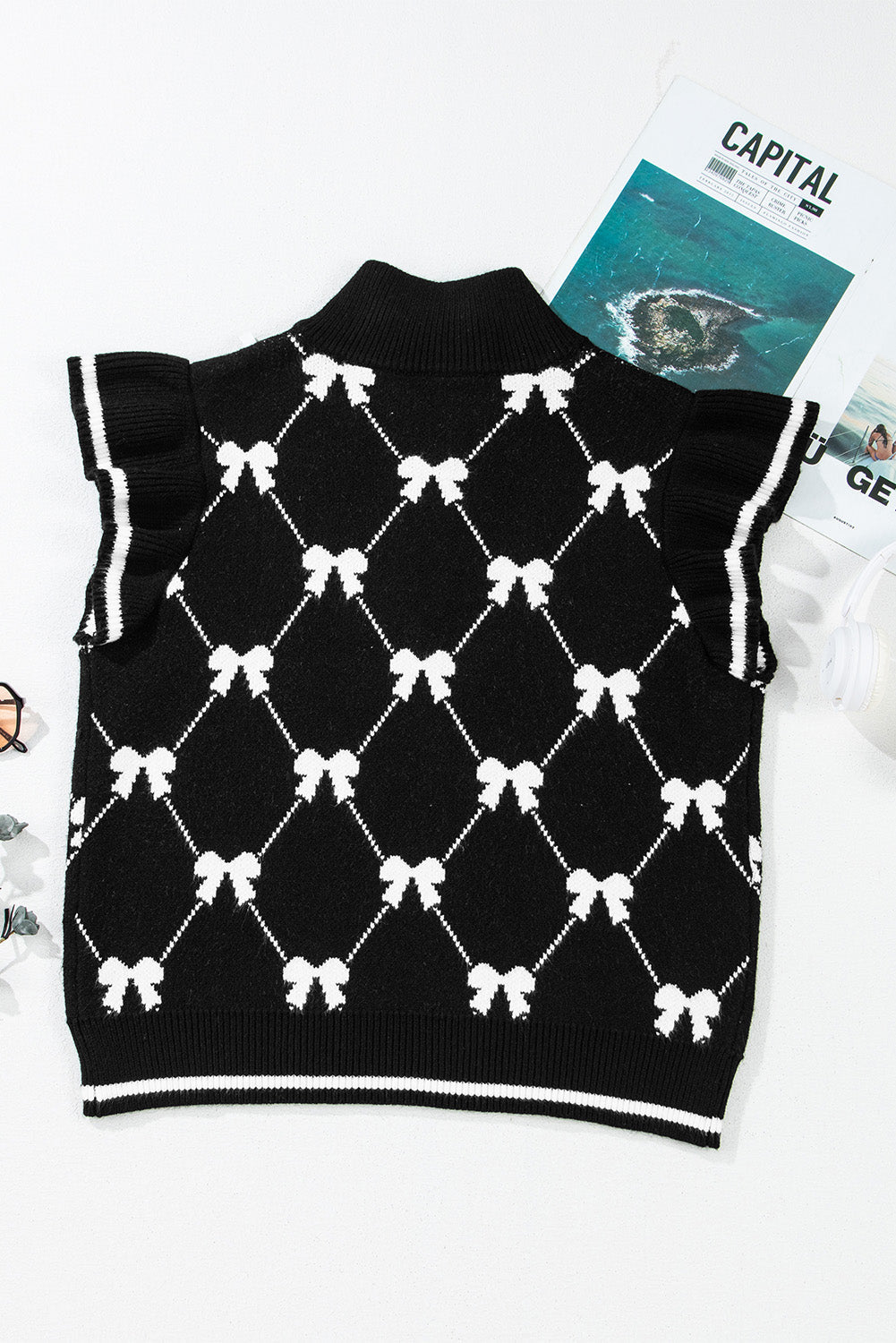 Valentine Bow Quarter-Zip Short Sleeve Sweater