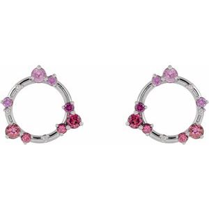 Platinum Natural Pink Multi-Gemstone & .03 CTW Natural Diamond Circle Earrings – image 2