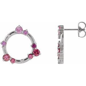Platinum Natural Pink Multi-Gemstone & .03 CTW Natural Diamond Circle Earrings