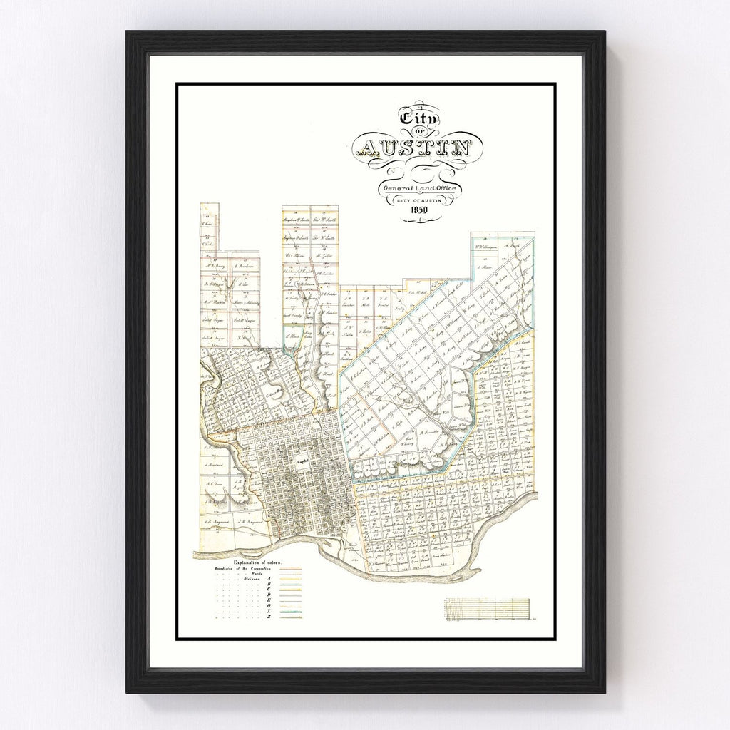 Vintage Map of Austin, Texas 1850