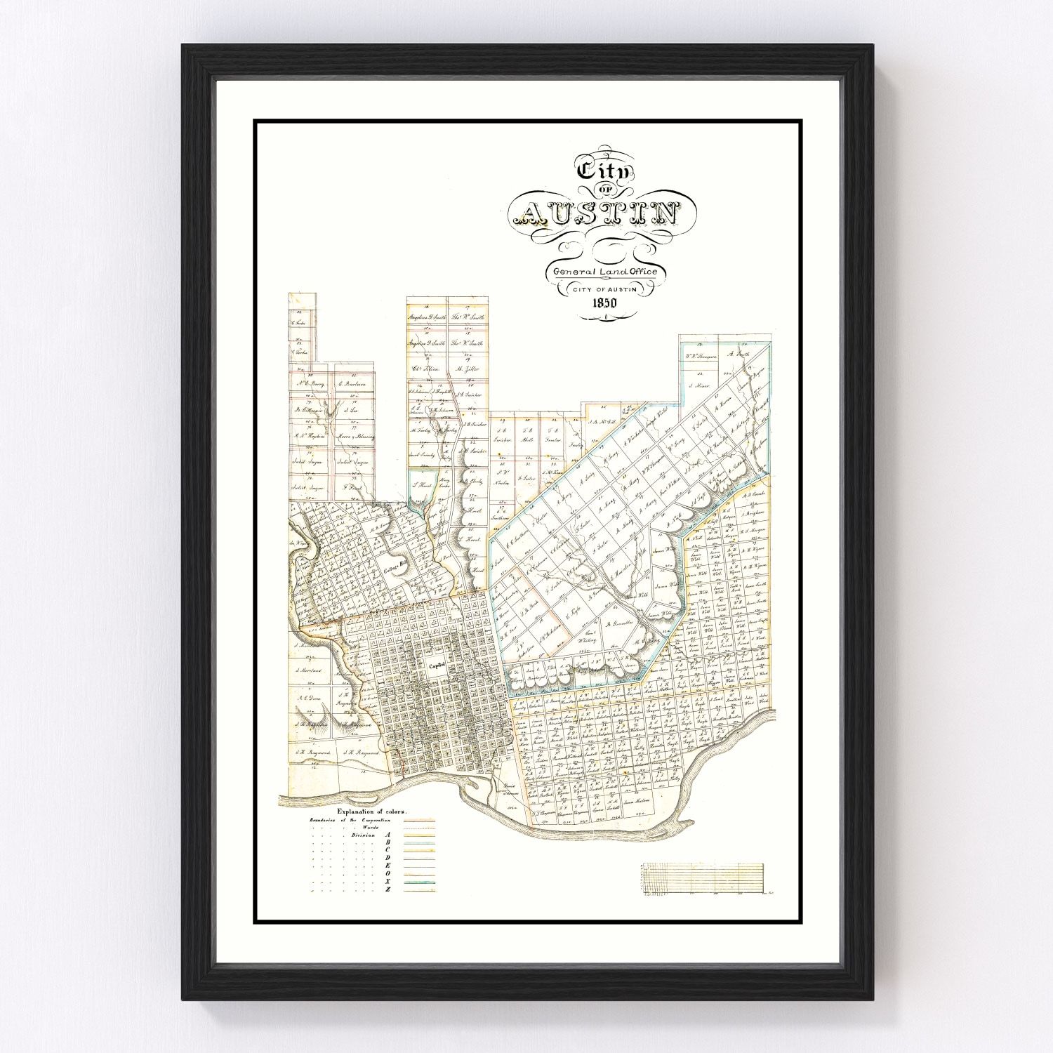 Vintage Map of Austin, Texas 1850
