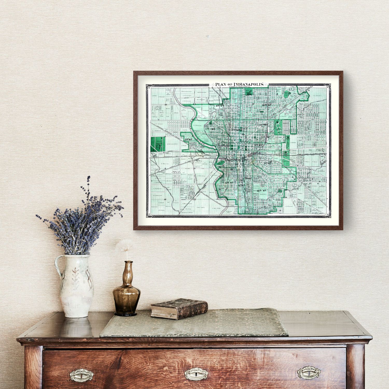 Vintage Map of Indianapolis, Indiana 1876