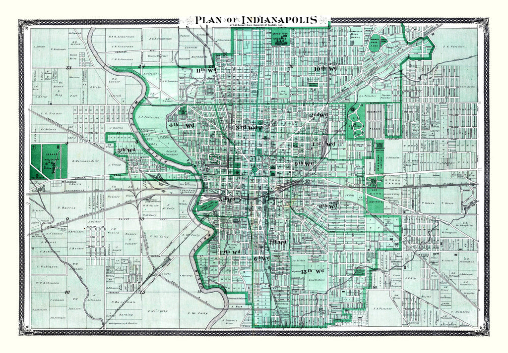 Vintage Map of Indianapolis, Indiana 1876