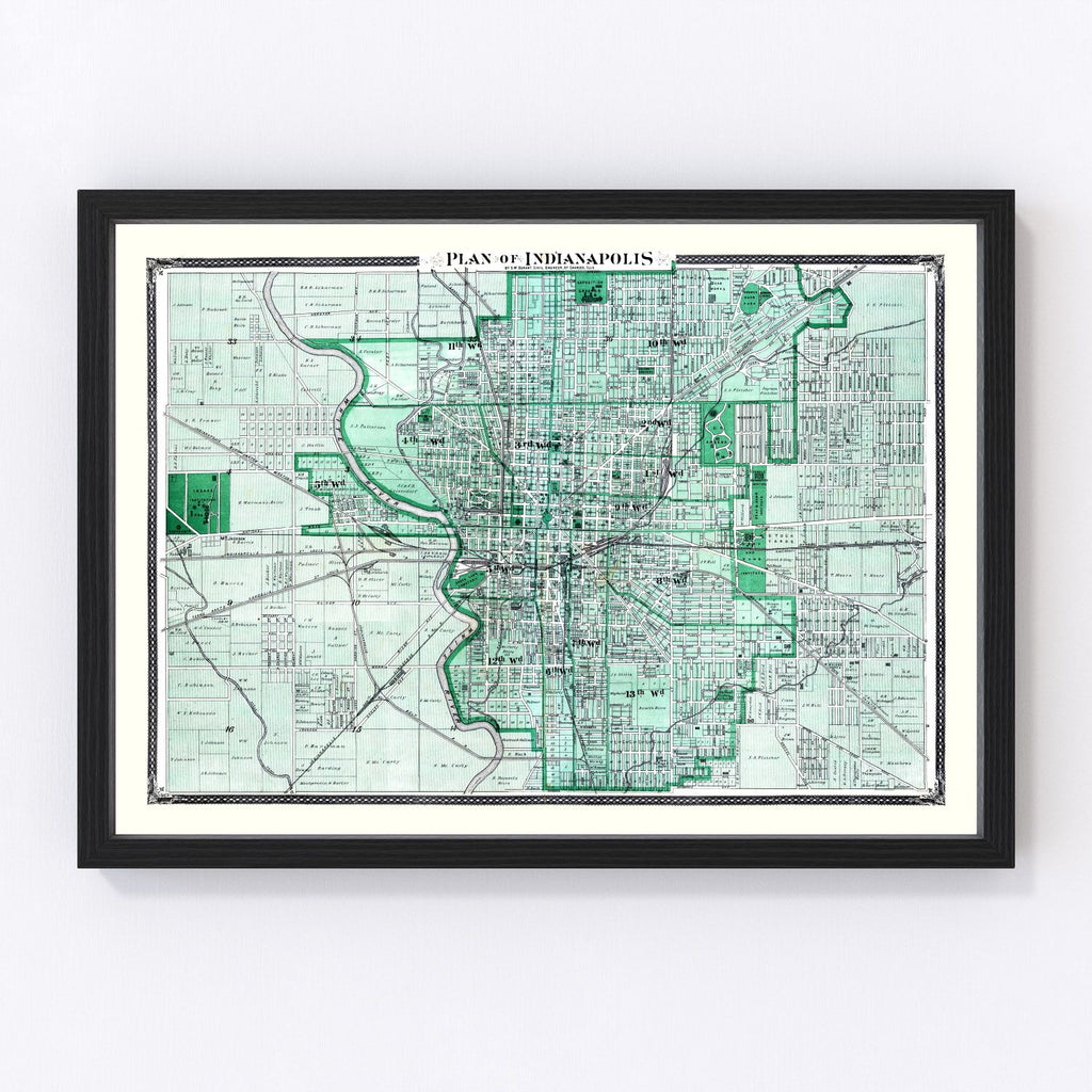 Vintage Map of Indianapolis, Indiana 1876