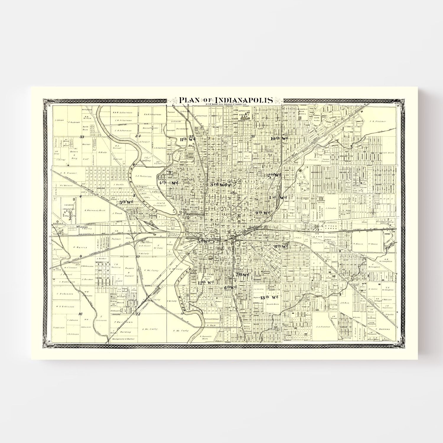Vintage Map of Indianapolis, Indiana 1876