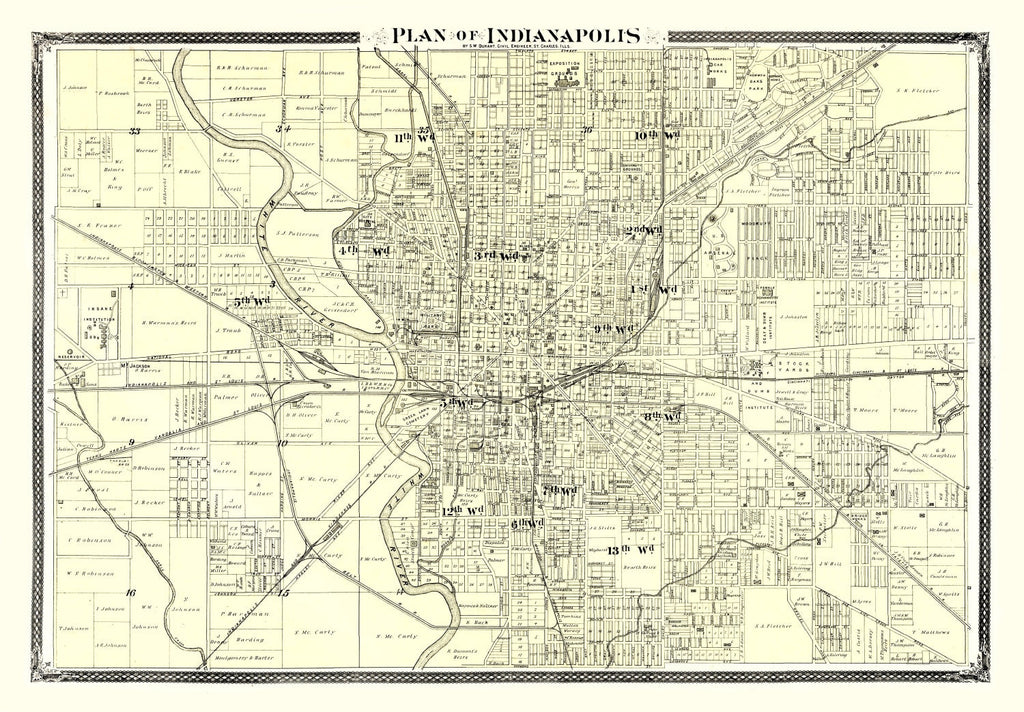 Vintage Map of Indianapolis, Indiana 1876
