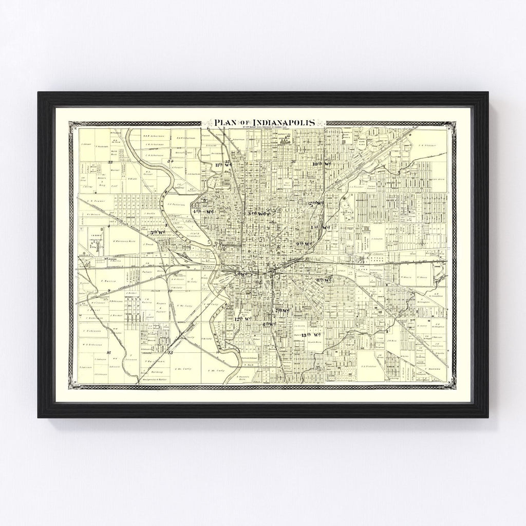 Vintage Map of Indianapolis, Indiana 1876