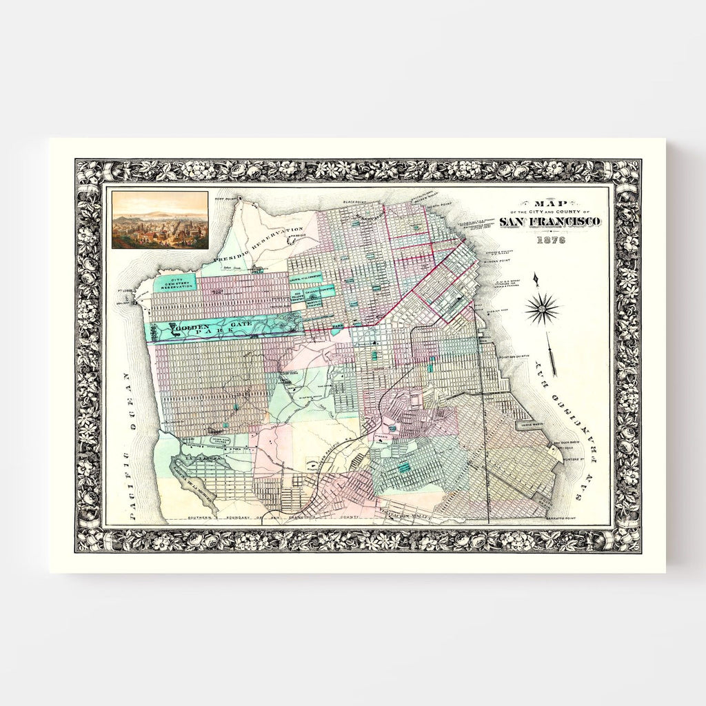 Vintage Map of San Francisco, California 1876