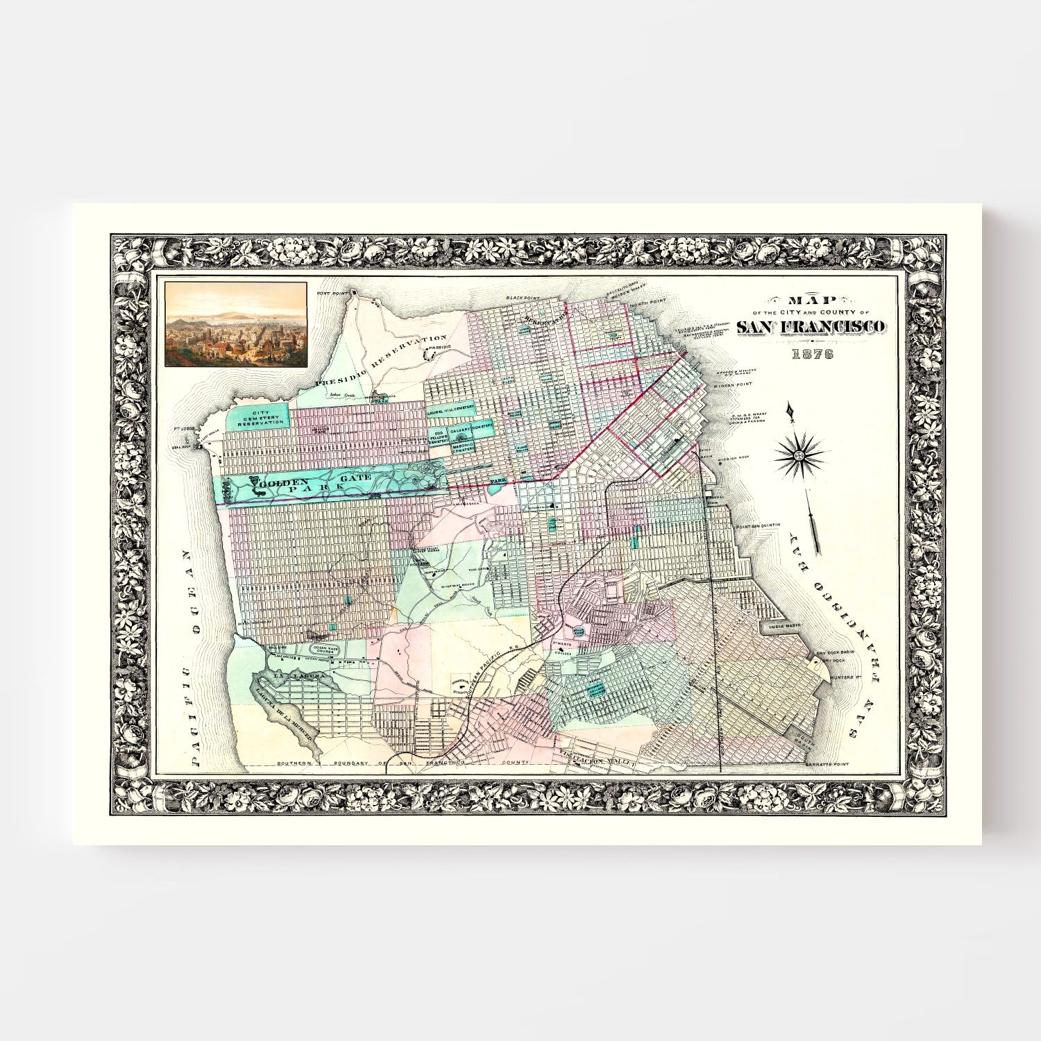 Vintage Map of San Francisco, California 1876