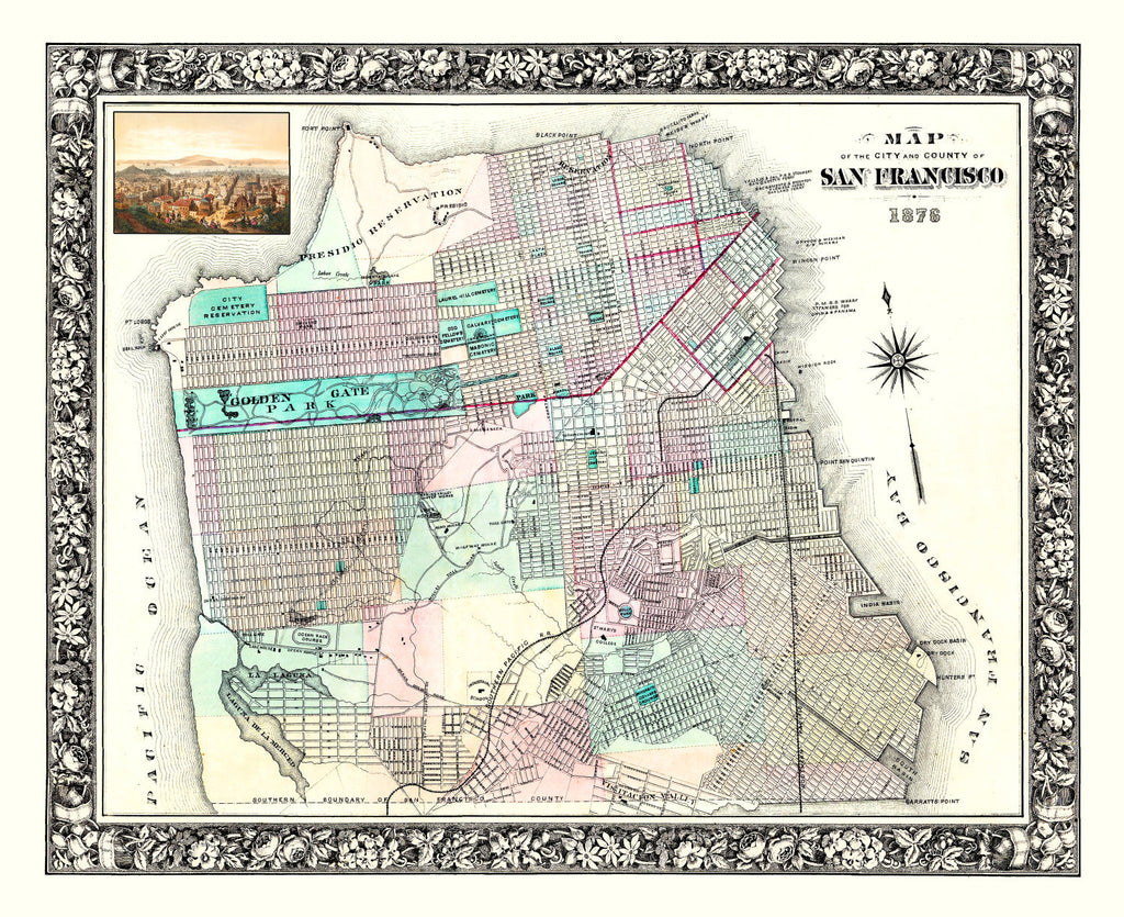 Vintage Map of San Francisco, California 1876