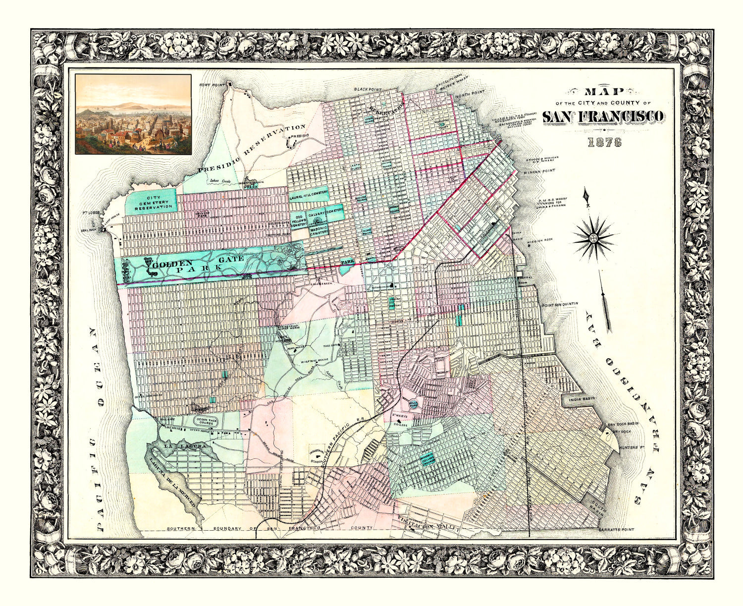 Vintage Map of San Francisco, California 1876