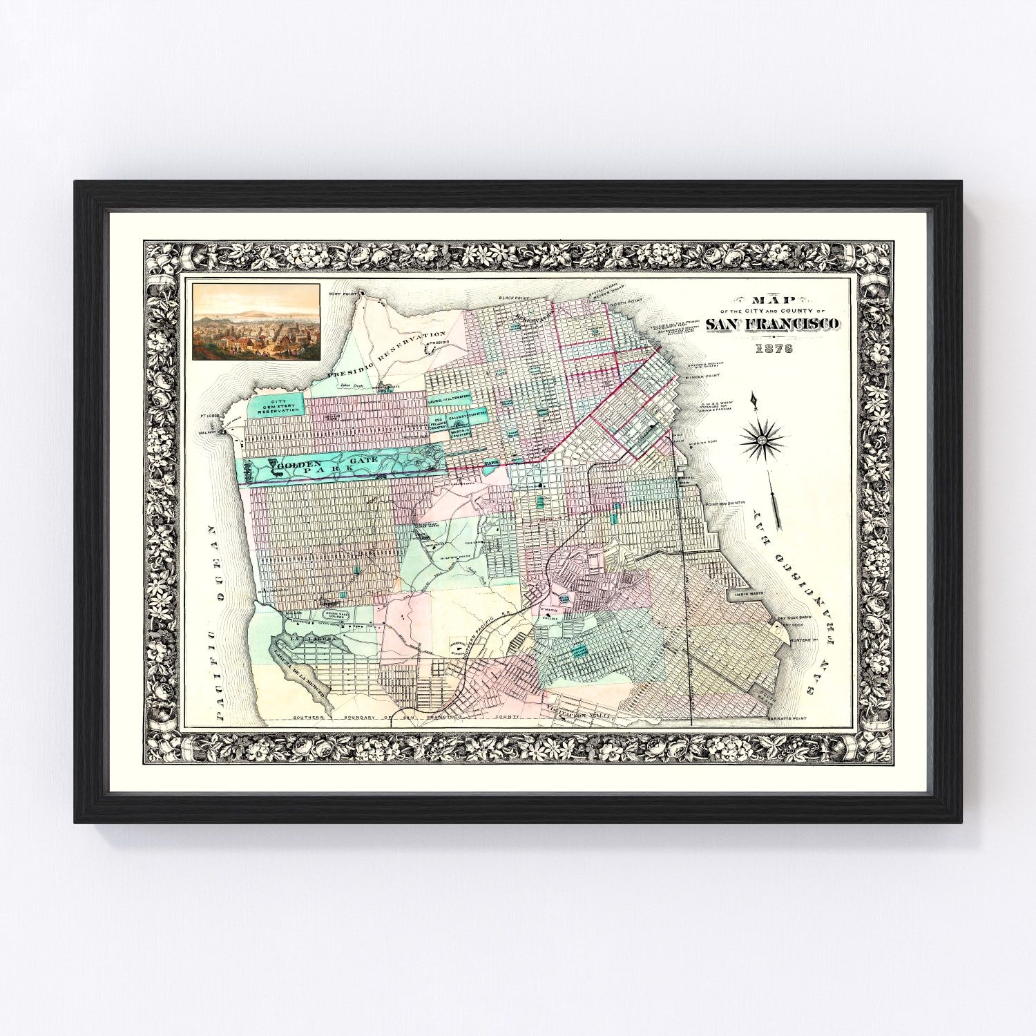 Vintage Map of San Francisco, California 1876