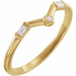 14K Yellow Gold Natural White Opal & .08 CTW Natural Diamond V Ring