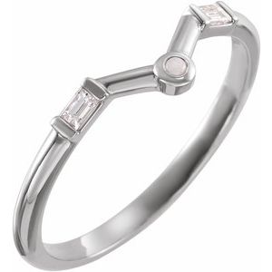 14K White Gold Natural White Opal & .08 CTW Natural Diamond V Ring