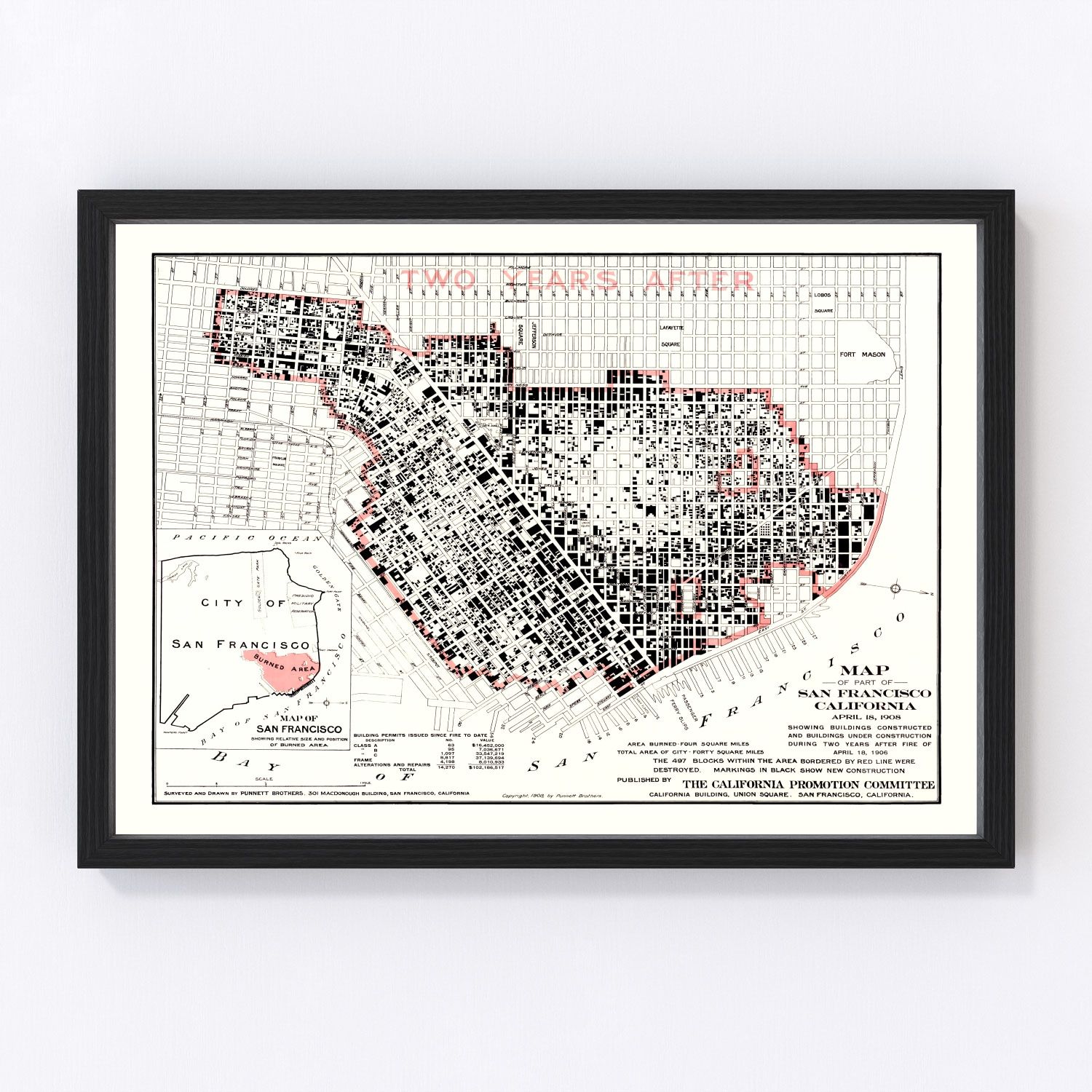 Vintage Map of San Francisco Post 1906 Fire (1908)