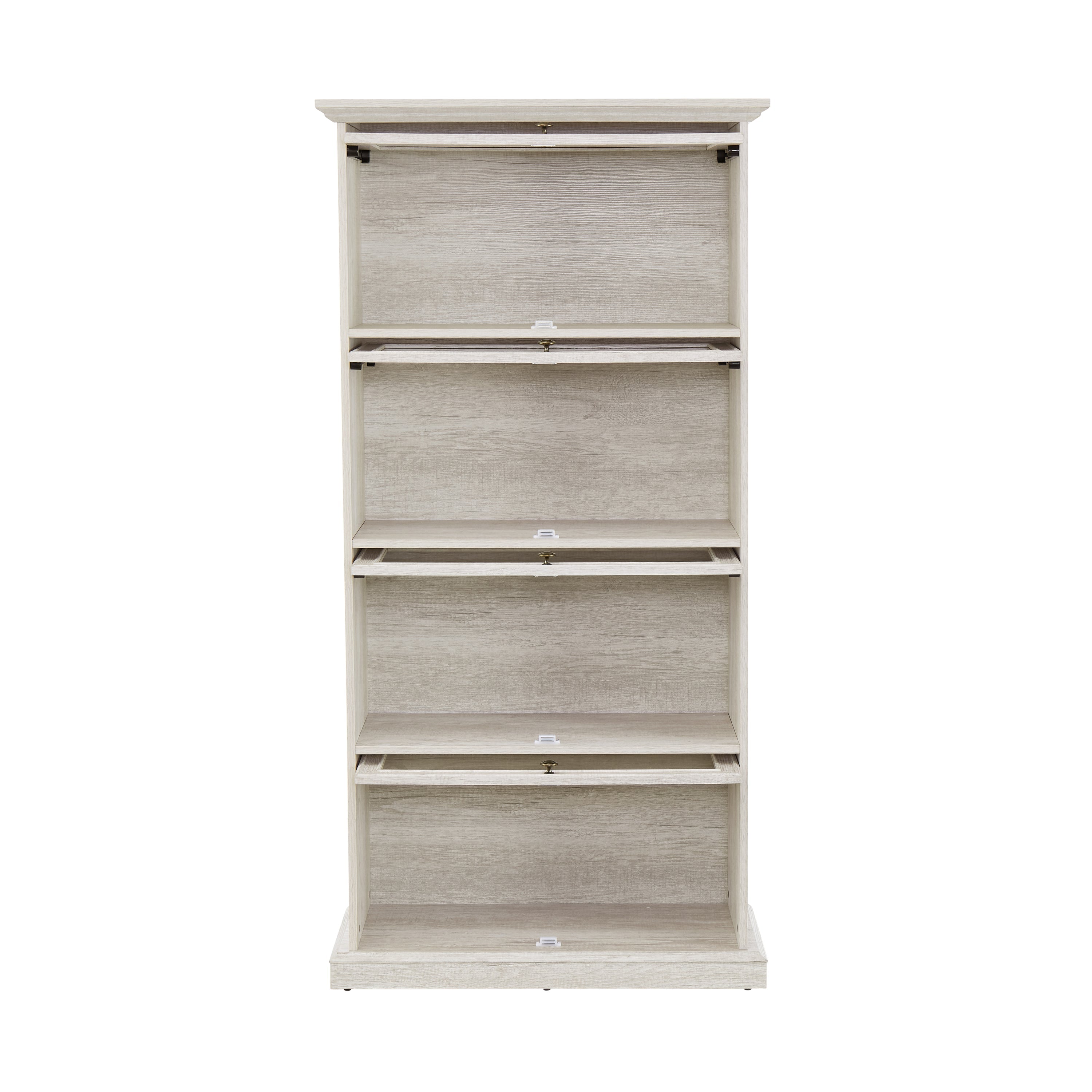 Glass display cabinet 4 Tier Glass Display Cabinet Storage Curio Cabinet with Flip up Glass Doors, Collectors Showcase Toy Figure Organizers Rack, Bookcase for Living Room White