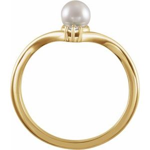 14K Yellow Gold Cultured White Akoya Pearl & .025 CTW Natural Diamond Ring