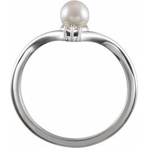 Sterling Silver Cultured White Akoya Pearl & .025 CTW Natural Diamond Ring