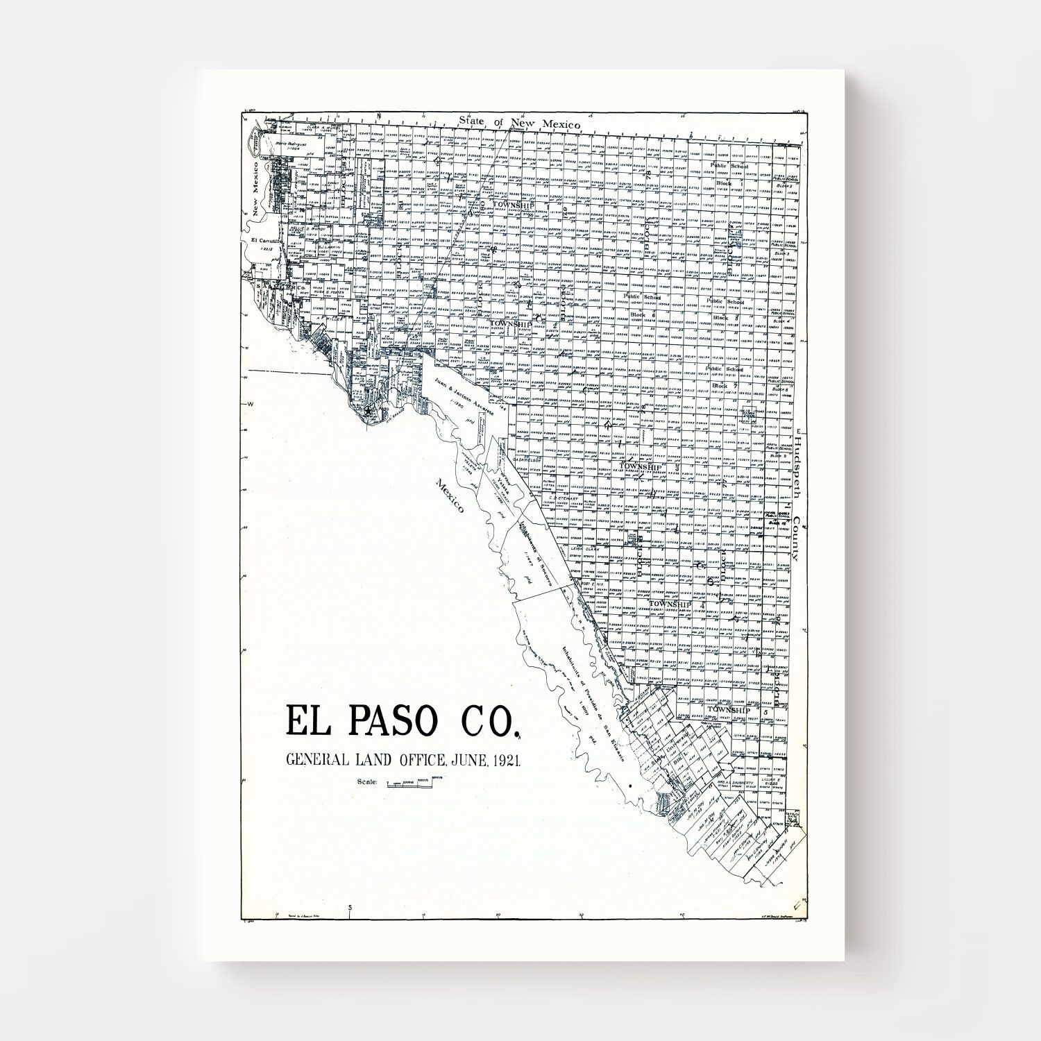 Vintage Map of El Paso County, Texas 1921