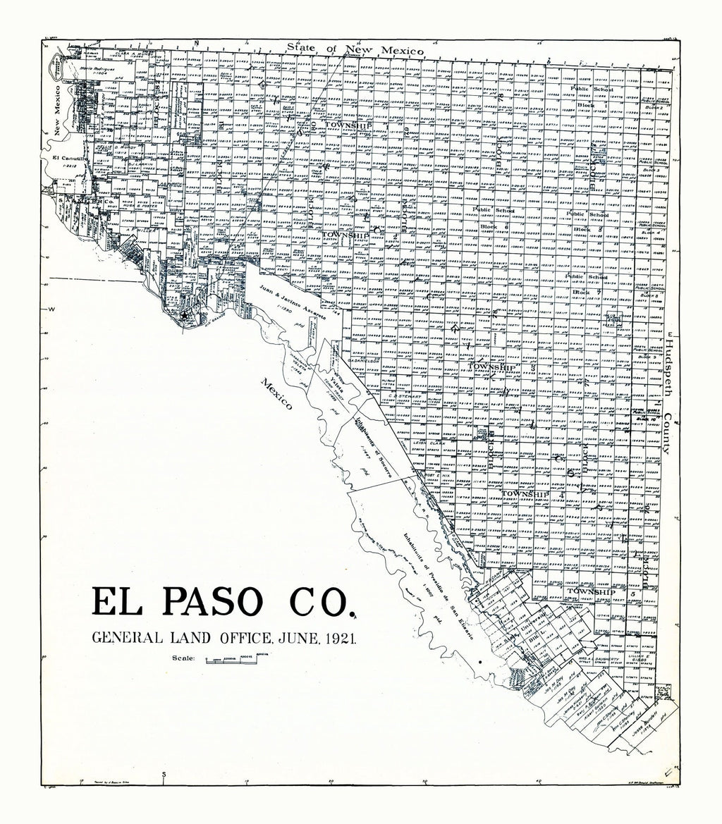Vintage Map of El Paso County, Texas 1921