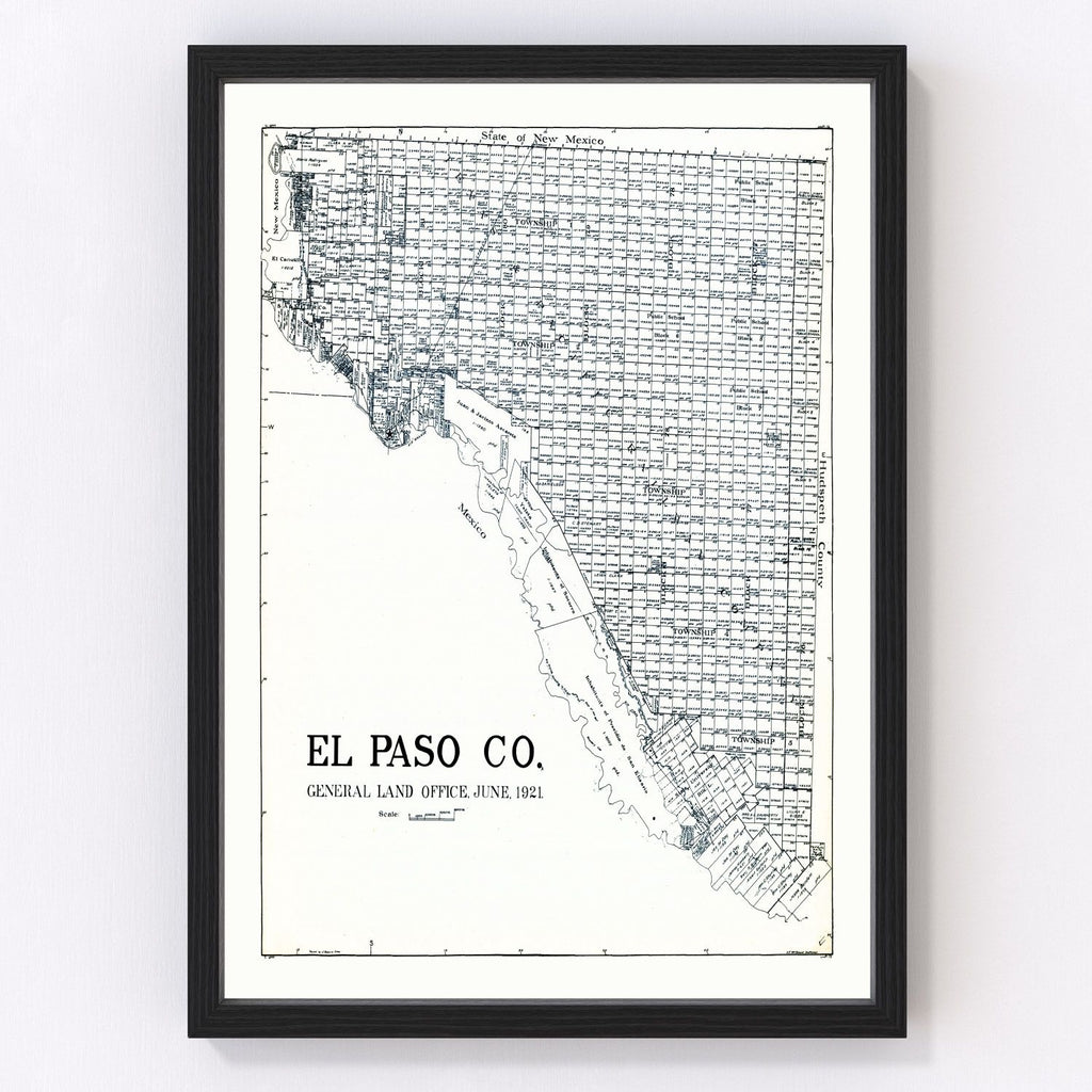 Vintage Map of El Paso County, Texas 1921